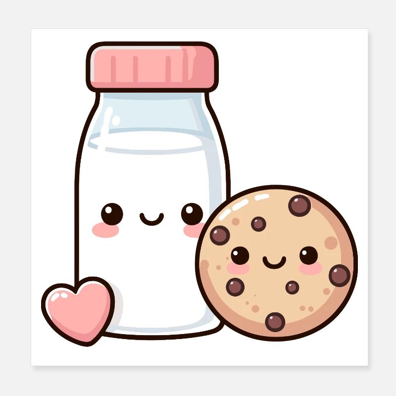 Lait mignon et biscuit dessin animé Poster 20 x 20 cm