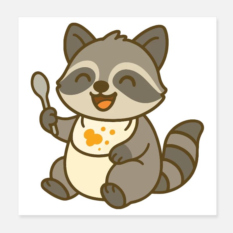 Futtern mit Waschbärbaby Poster 20x20 cm