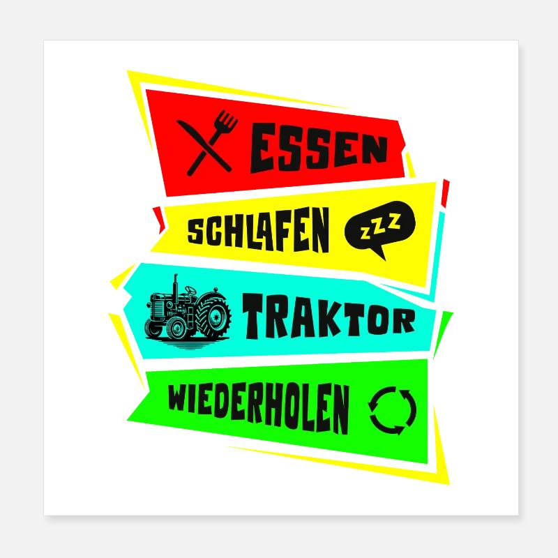 Manger dormir tracteur répéter Poster 20 x 20 cm