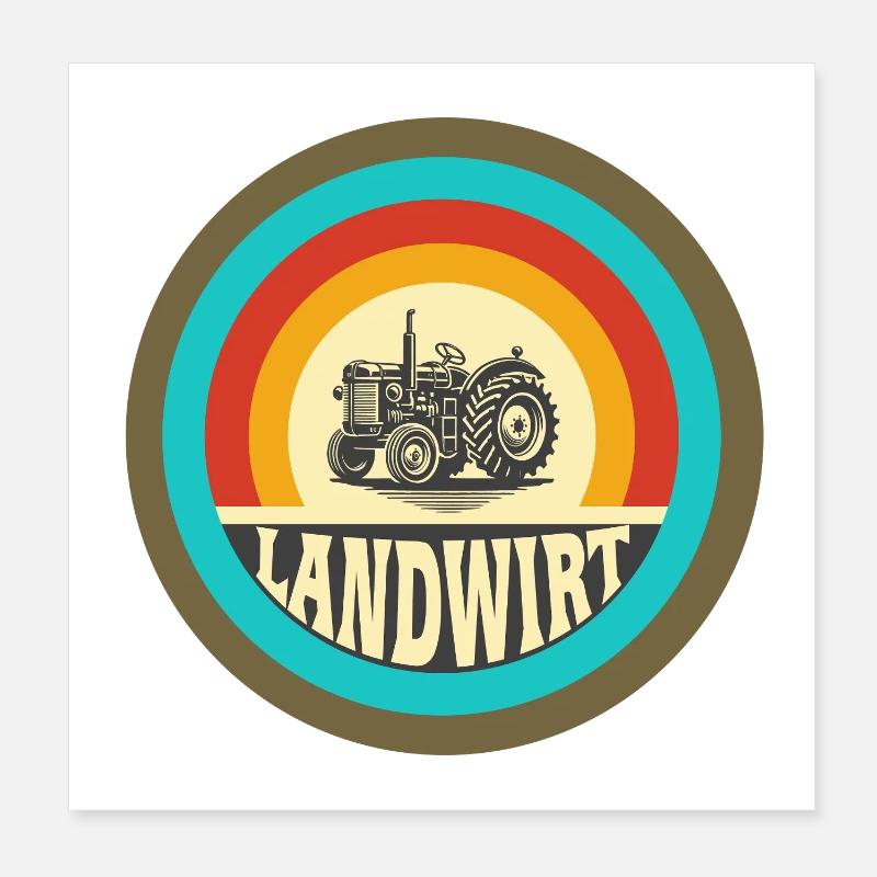 Traktor Vintage Look - Poster 20x20 cm - Weiß
