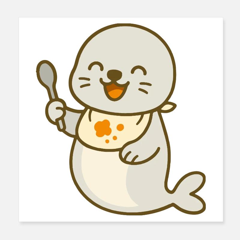 Futtern mit dem Robbenbaby Poster 20x20 cm