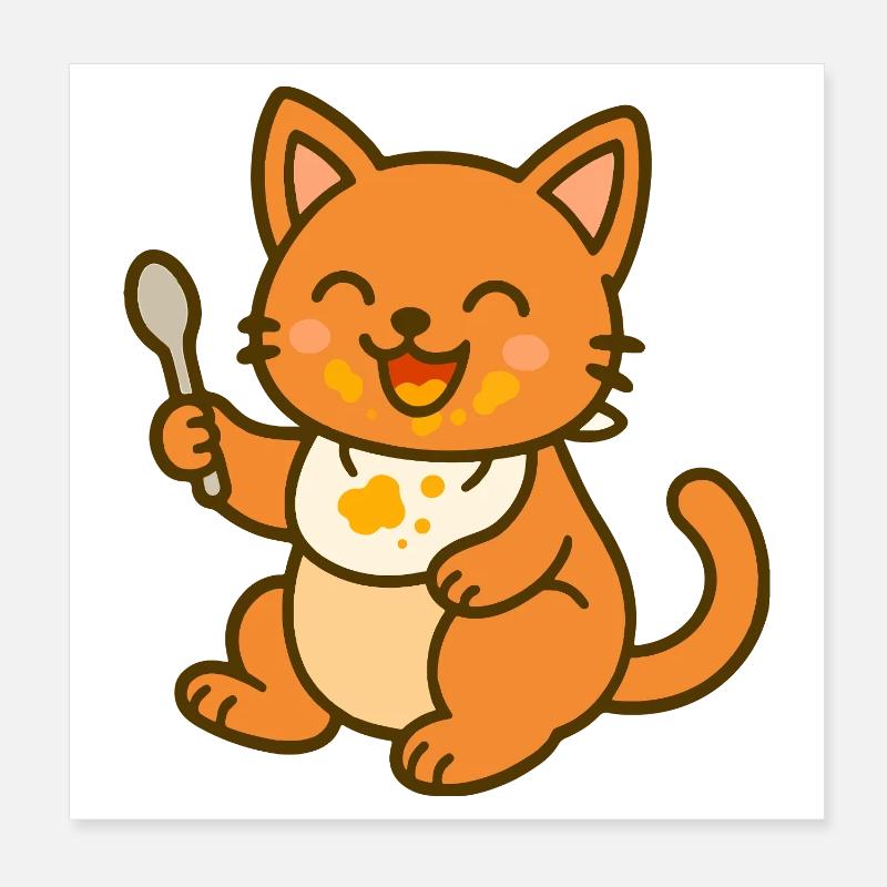 Süßes futterndes Kätzchen – Baby Cat Fun Poster 20x20 cm