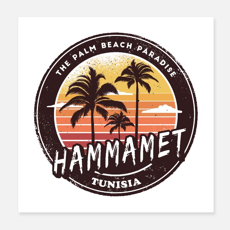 Hammamet Palm Trees Vintage Design Poster 8" x 8" (20x20 cm)