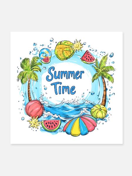 Summer Time Splash - Poster 8" x 8" (20x20 cm) - white - Front
