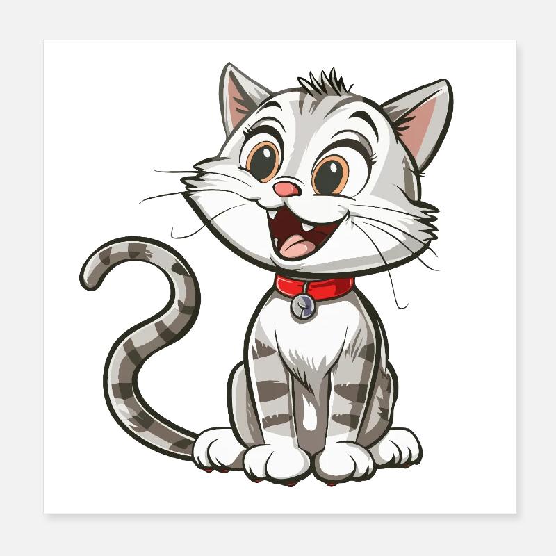 Cheerful cartoon cat with collar Poster 8" x 8" (20x20 cm)