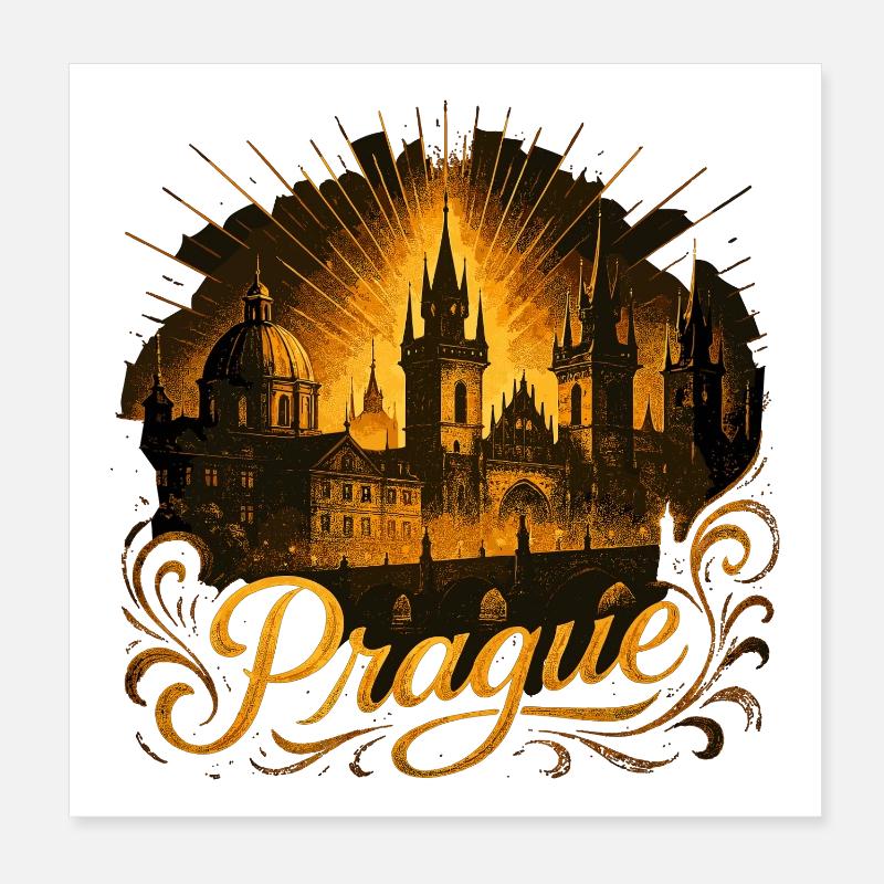 Prague Capitale République tchèque Cadeau d’or Poster 20 x 20 cm