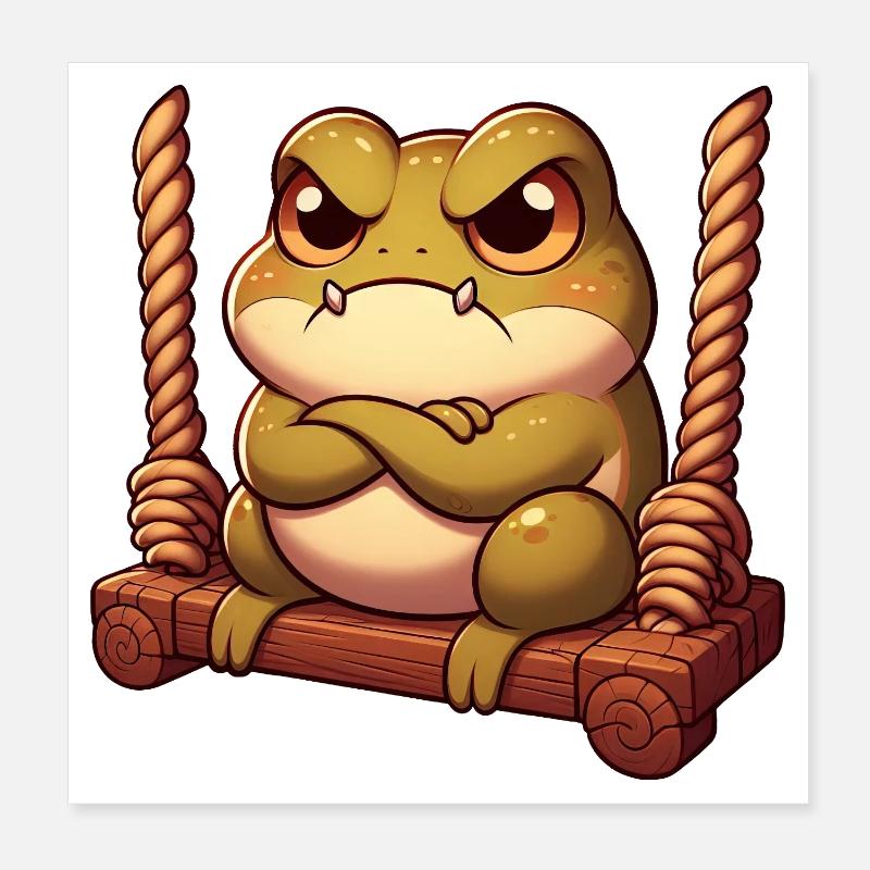 Grumpy frog toad swinging annoyed angry Poster 8" x 8" (20x20 cm)