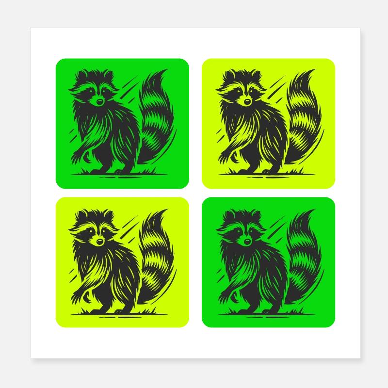Design rétro élégant de raton laveur Poster 20 x 20 cm