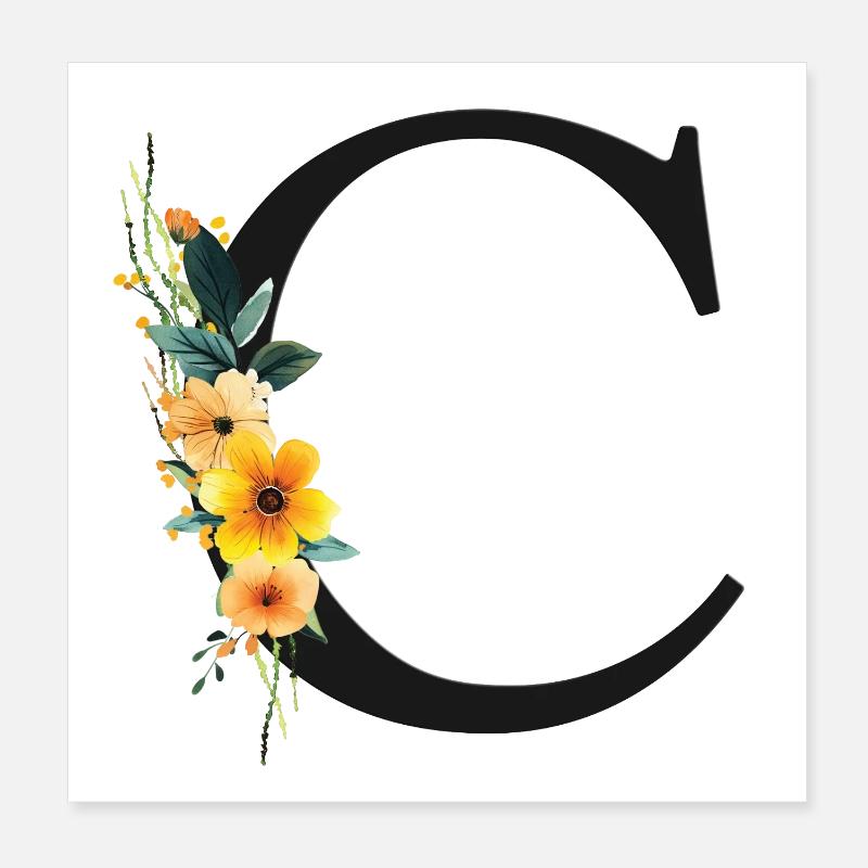 C Monogramm, Floral, personalisierbar Poster 20x20 cm