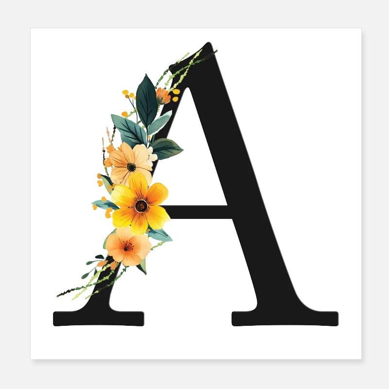 A Monogram, Floral, Personalizable Poster 8" x 8" (20x20 cm)