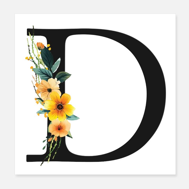 D Monogramm, Floral, personalisierbar Poster 20x20 cm