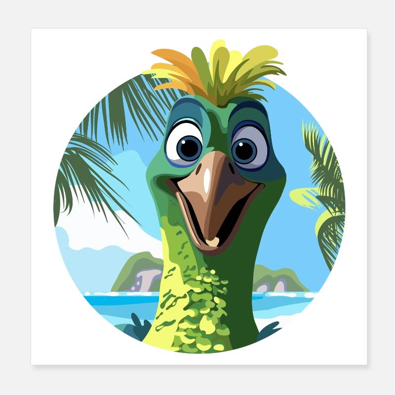 Exotic Bird and Palm Trees Drawing Poster 8" x 8" (20x20 cm)