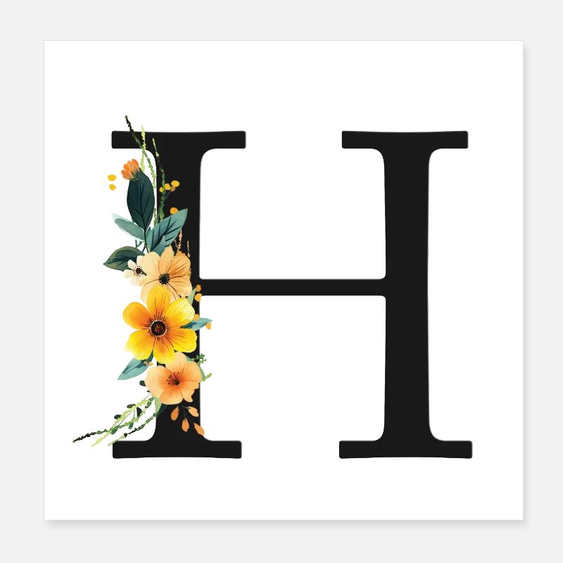 H Monogramm, Floral, personalisierbar Poster 20x20 cm