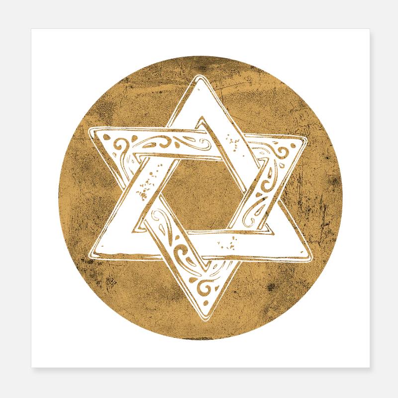 Étoile de David ornée en cercle doré Poster 20 x 20 cm