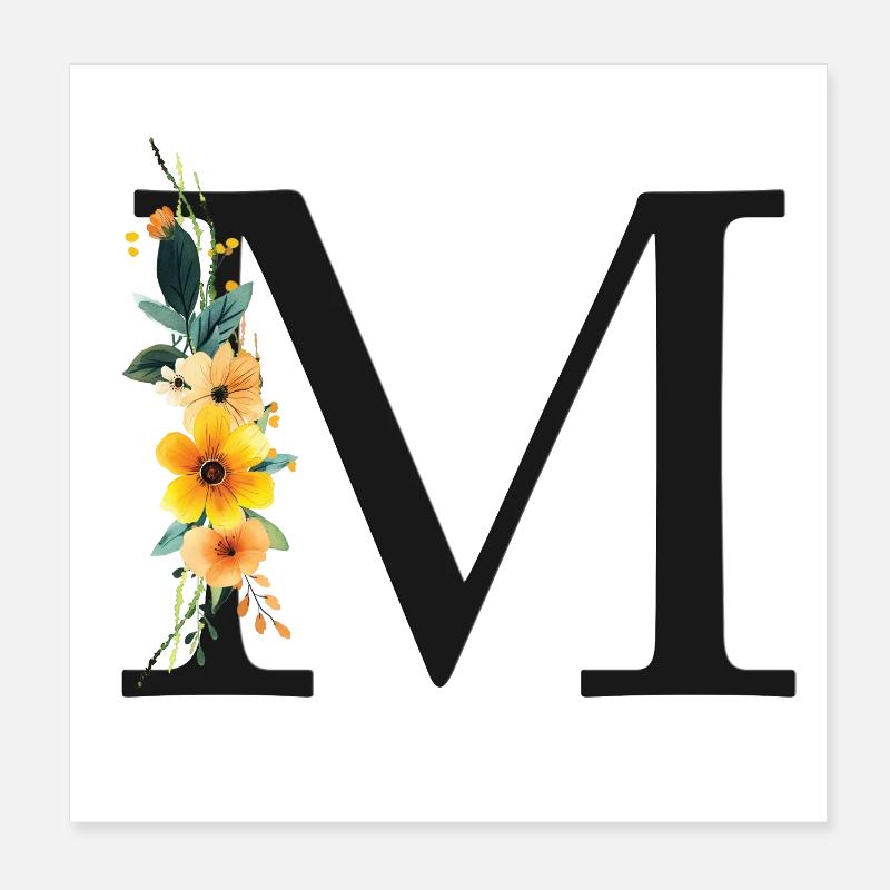 M Monogram, Floral, Personalizable Poster 8" x 8" (20x20 cm)