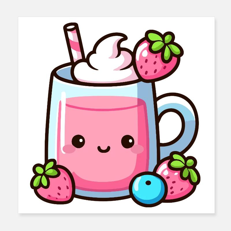 Kawaii Erdbeermilch Becher Design Poster 20x20 cm