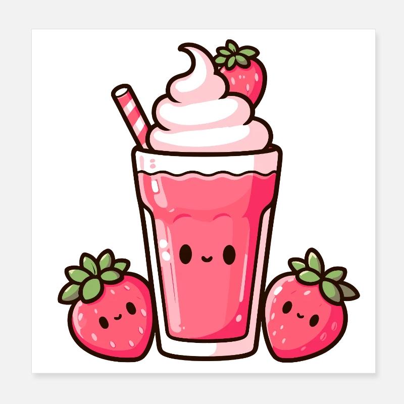 Kawaii Erdbeer-Milchshake Design Poster 20x20 cm