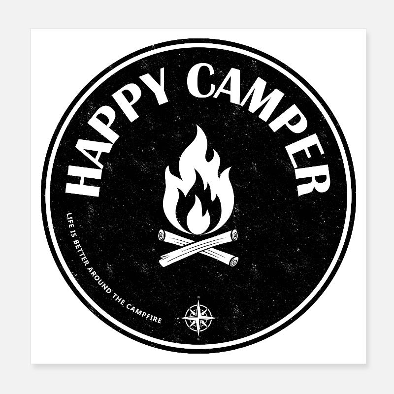 Happy Camper Camping Feu de camp Poster 20 x 20 cm