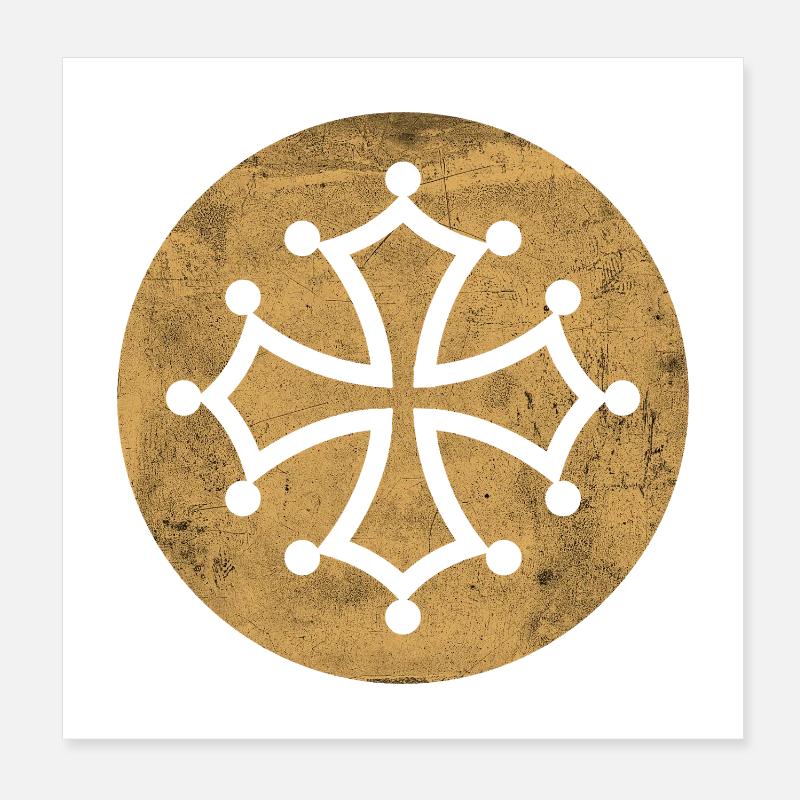 Croix cathare dans cercle doré - symbole occitan Poster 20 x 20 cm