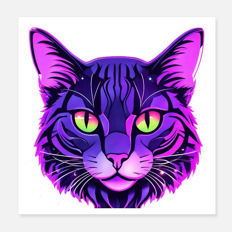 Portrait de chat aux couleurs néon Poster 20 x 20 cm