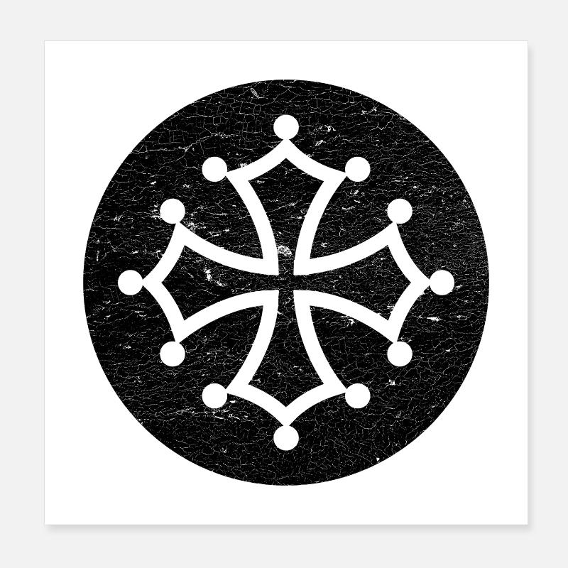 Katharkors i sort cirkel - occitansk symbol Poster 20x20 cm