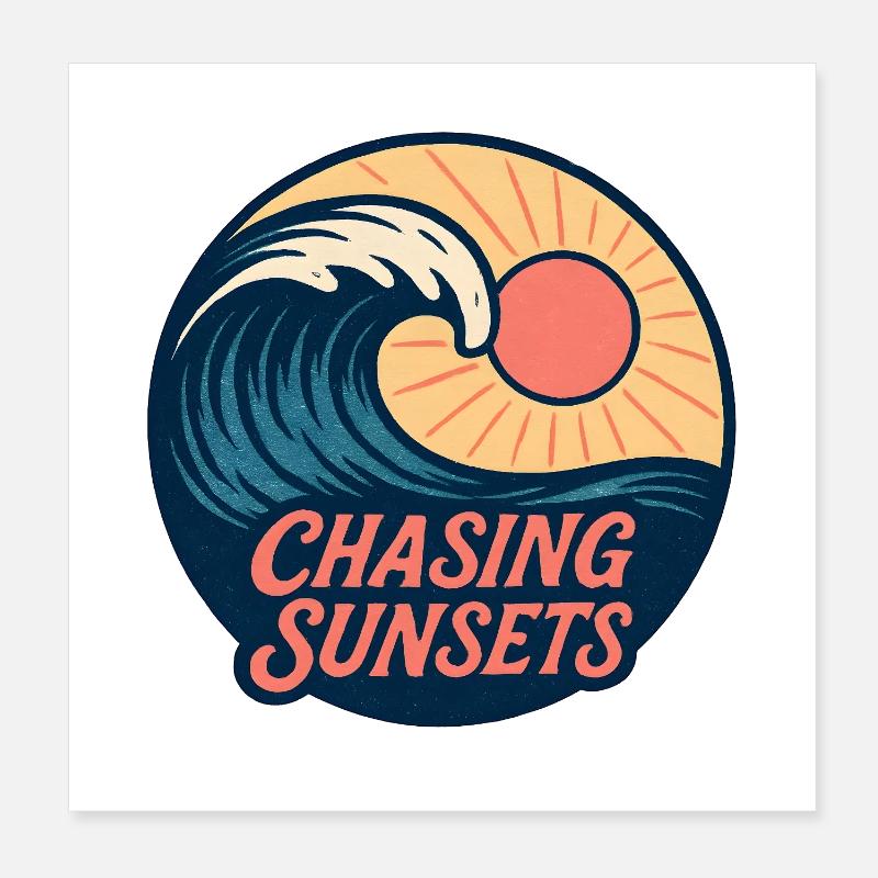 Chasing Sunsets Retro Surf Design Vintage Sonne Poster 20x20 cm
