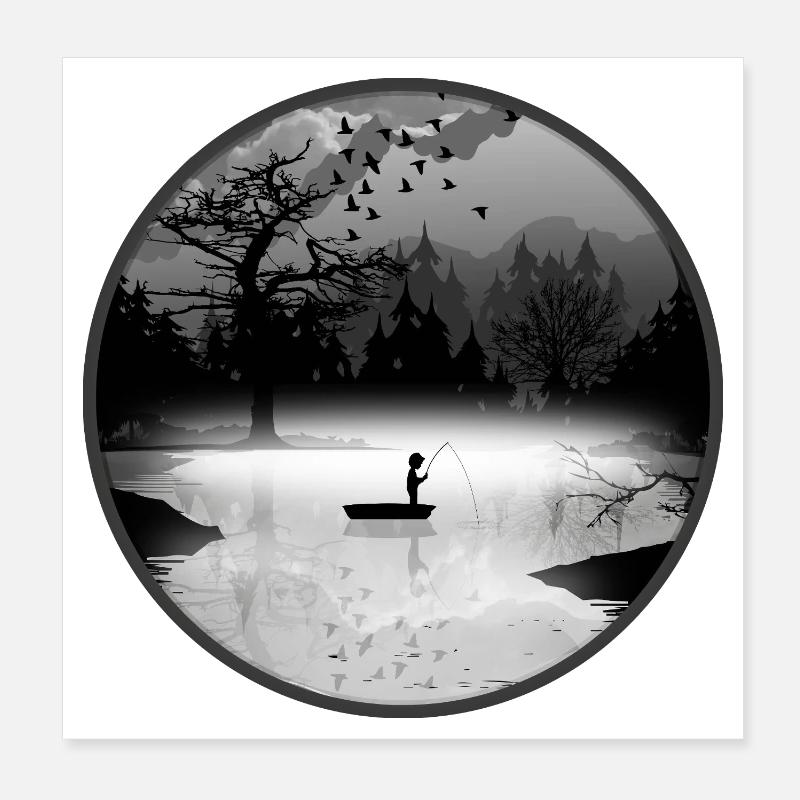 Anglers in a quiet natural setting – silhouette style Poster 8" x 8" (20x20 cm)