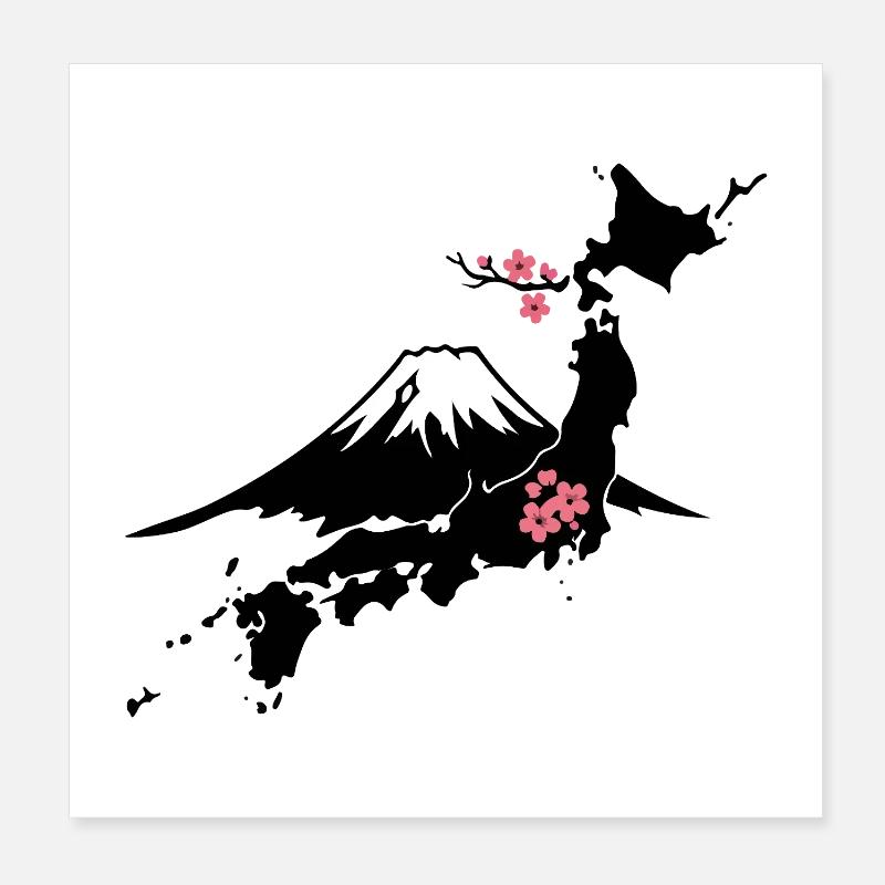 Mount Fuji with Cherry Blossoms Poster 8" x 8" (20x20 cm)