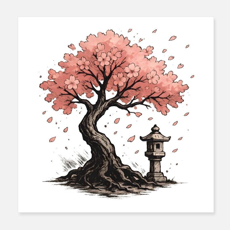 Conception d’arbre de cerisier japonais en fleurs - Poster 20 x 20 cm - blanc