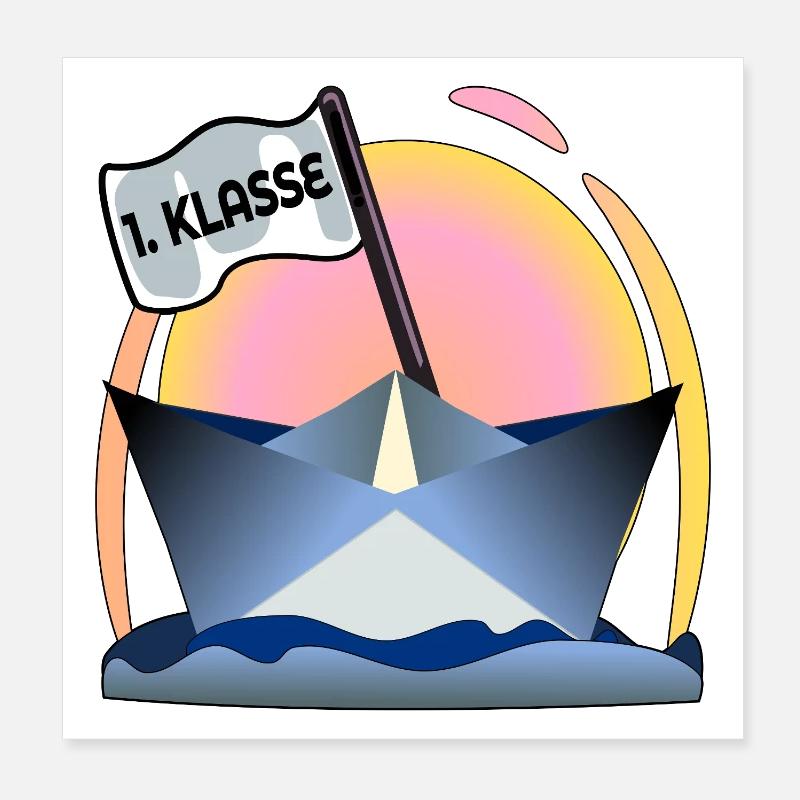 Einschulung Schulanfang Papierboot Poster 20x20 cm