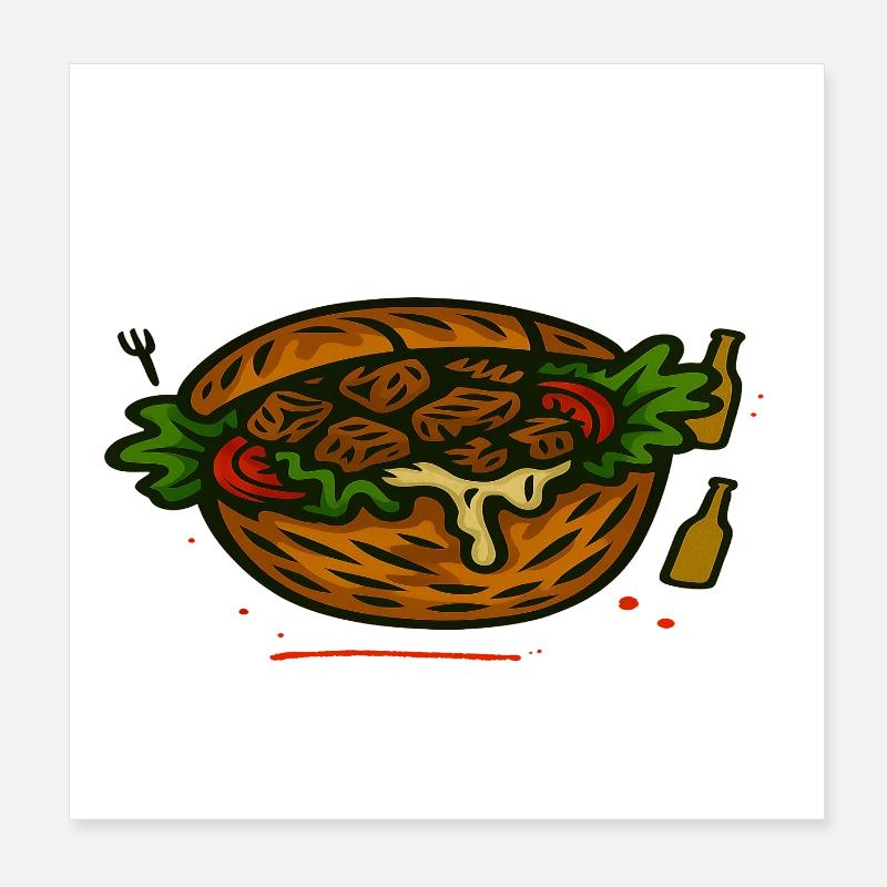 Illustration de café et de gâteau Poster 20 x 20 cm