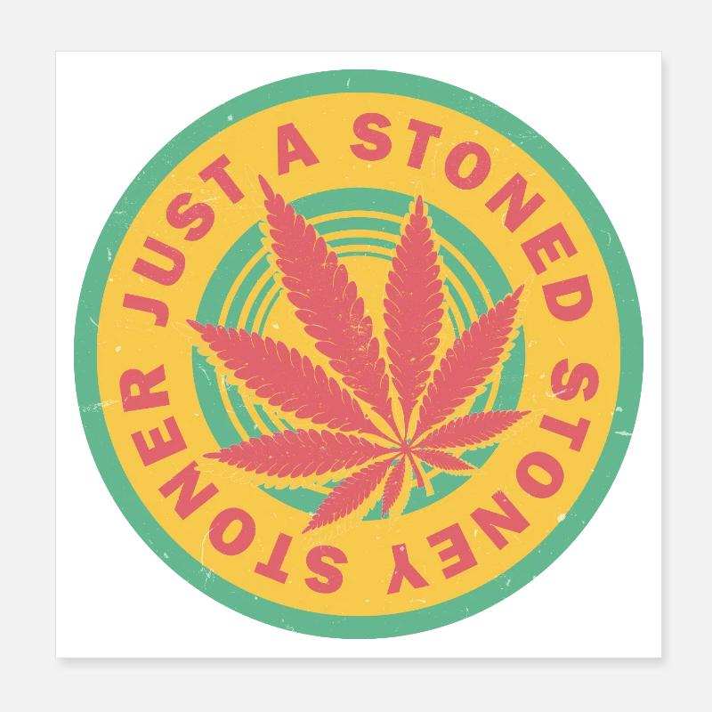 Lebendiges Cannabisblatt mit Retro-Kreisen Poster 20x20 cm