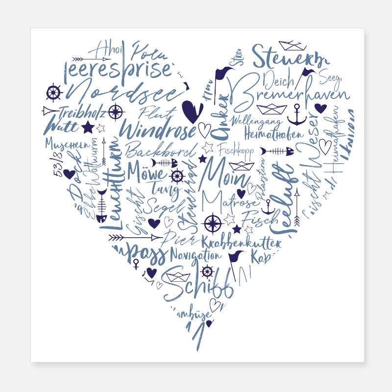 Maritimes Herz, blau Poster 20x20 cm