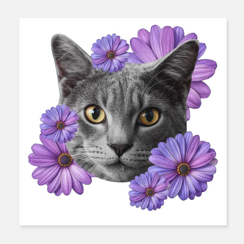 katze mit blumen Poster 20x20 cm