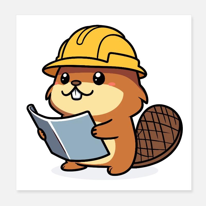 Biber Baumeister Bob Plan der Bauarbeiter Bauherr Poster 20x20 cm