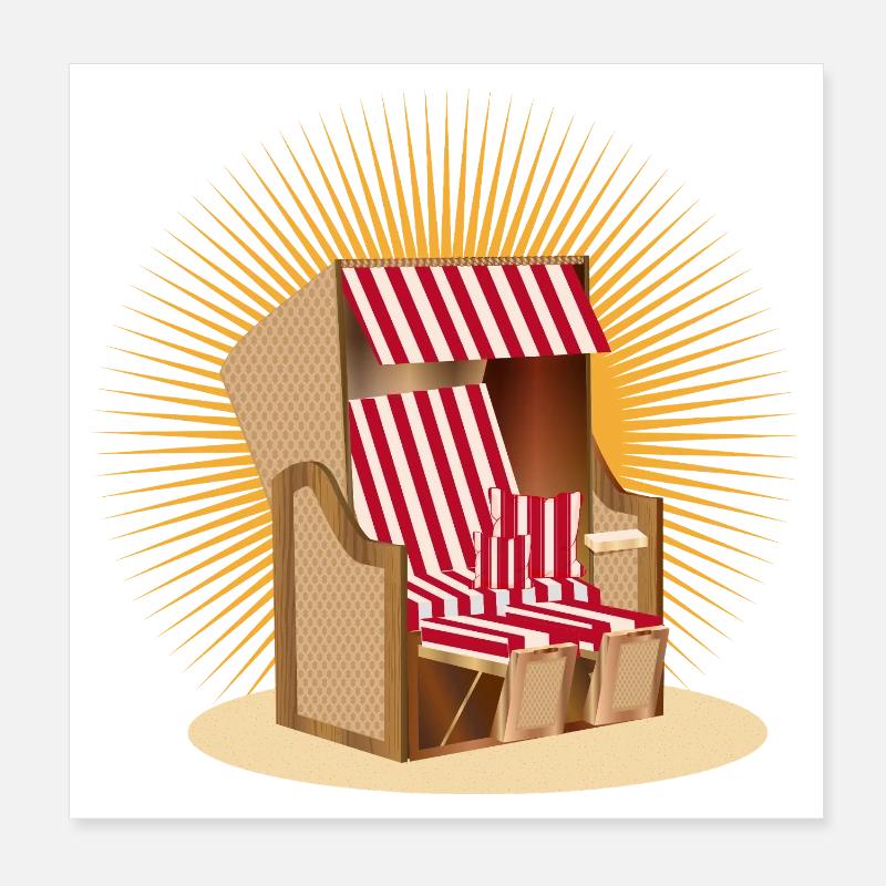 Nostalgic beach chair motif in red and white Poster 8" x 8" (20x20 cm)