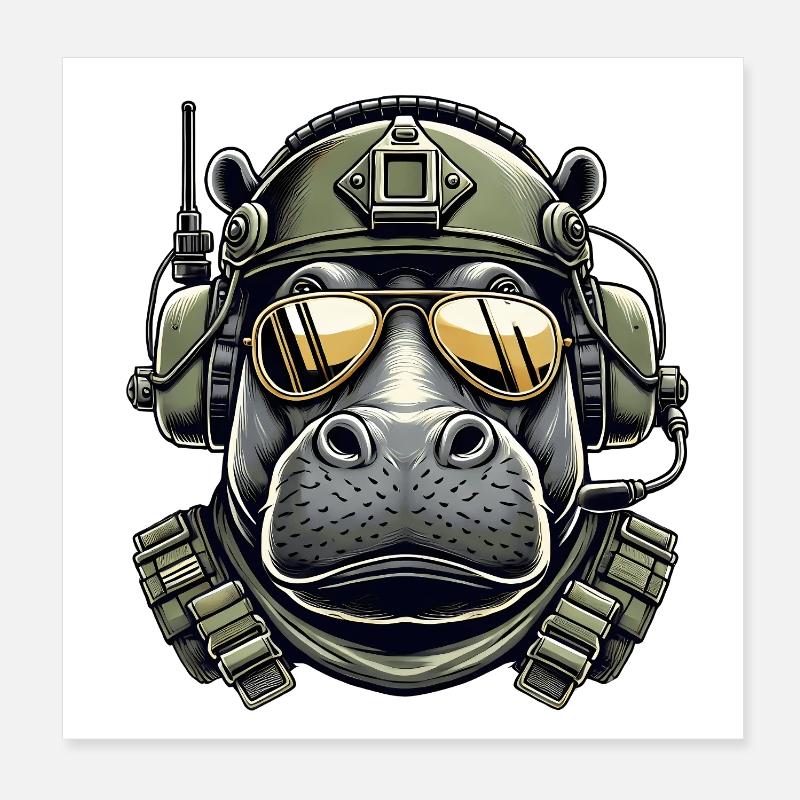 Hippopotame Conception militaire Poster 20 x 20 cm