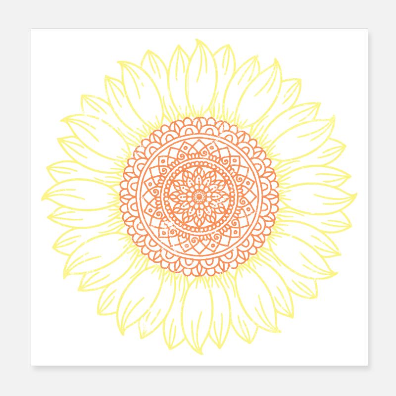 Intricate Mandala Sunflower Design - Poster 8" x 8" (20x20 cm) - white