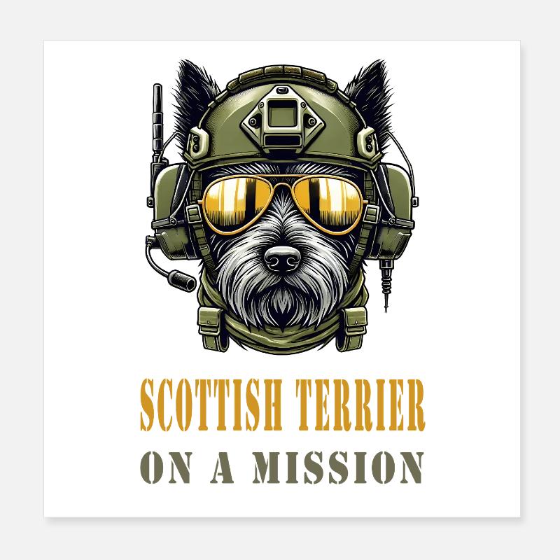 Scottish Terrier on Mission - Military Poster 8" x 8" (20x20 cm)