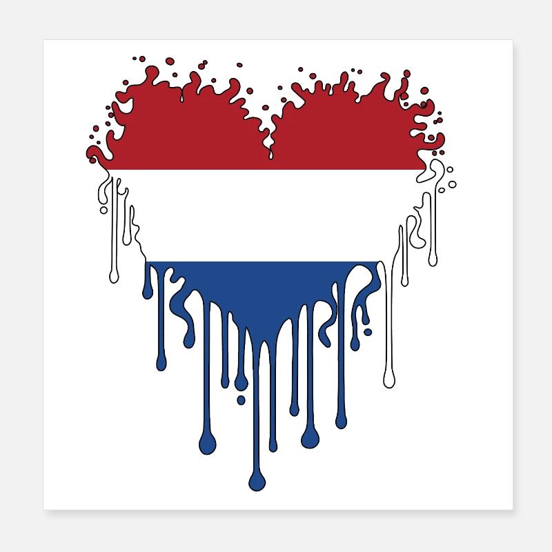 Dripping Heart Netherlands Flag Poster 8" x 8" (20x20 cm)