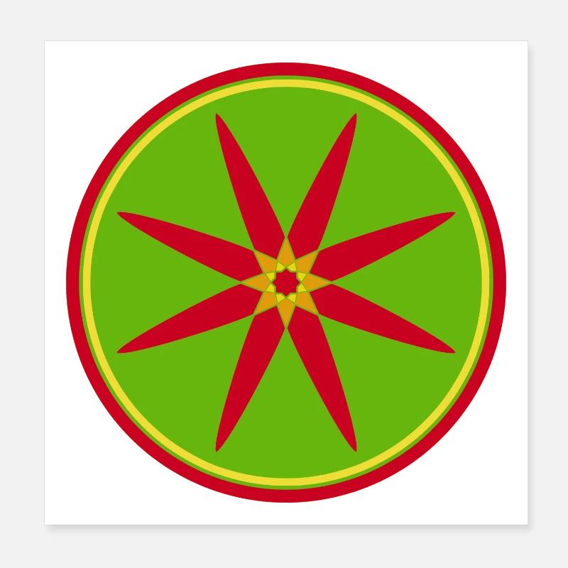 Mandala élégant avec des feuilles rouges Poster 20 x 20 cm