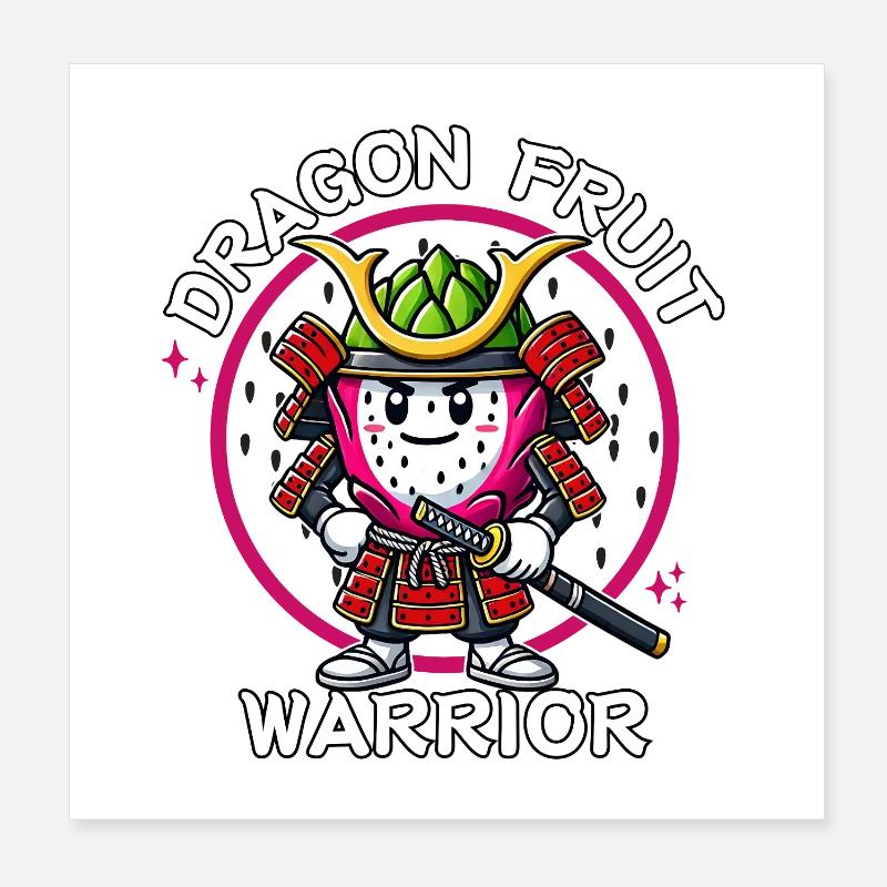 Must-have Dragon Fruit Warrior Samurai Poster 8" x 8" (20x20 cm)