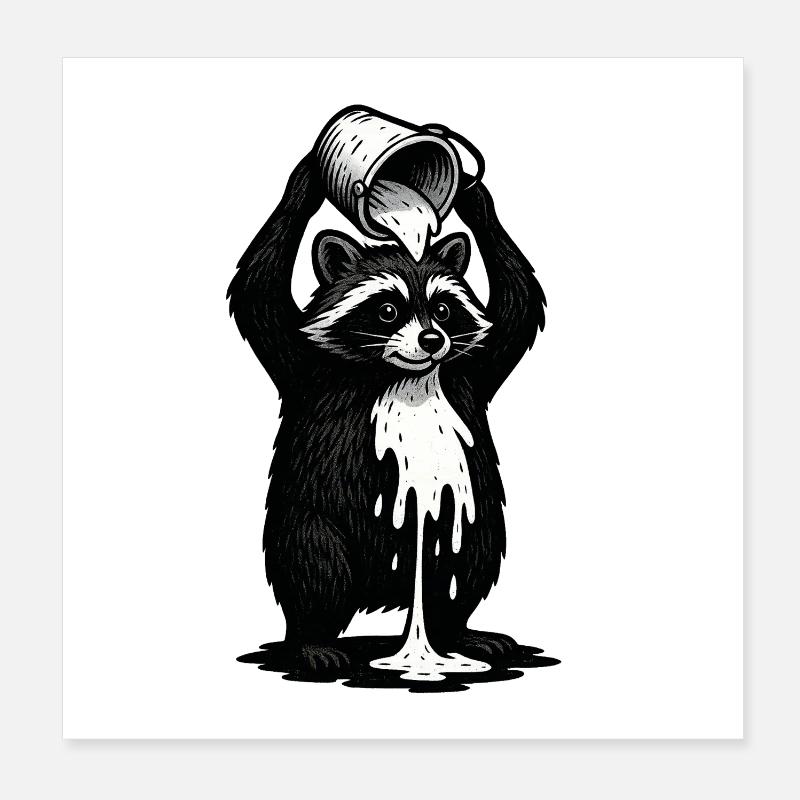 Waschbär mit Farbeimer Poster 20x20 cm