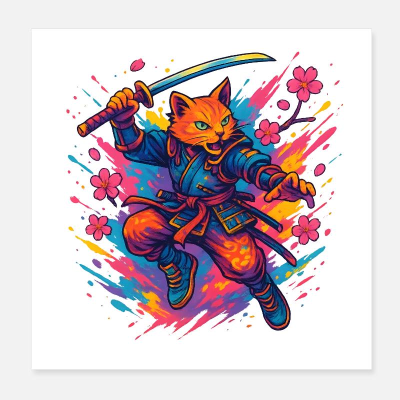 Katzen-Krieger im Samurai-Stil Poster 20x20 cm