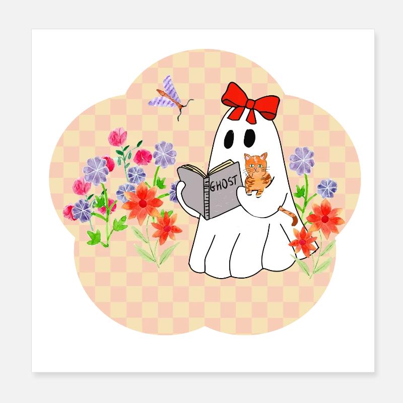 Lese Geist mit Katze Poster 20x20 cm
