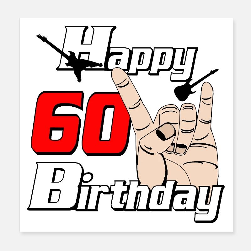 60th Birthday Rockhand Design Poster 8" x 8" (20x20 cm)