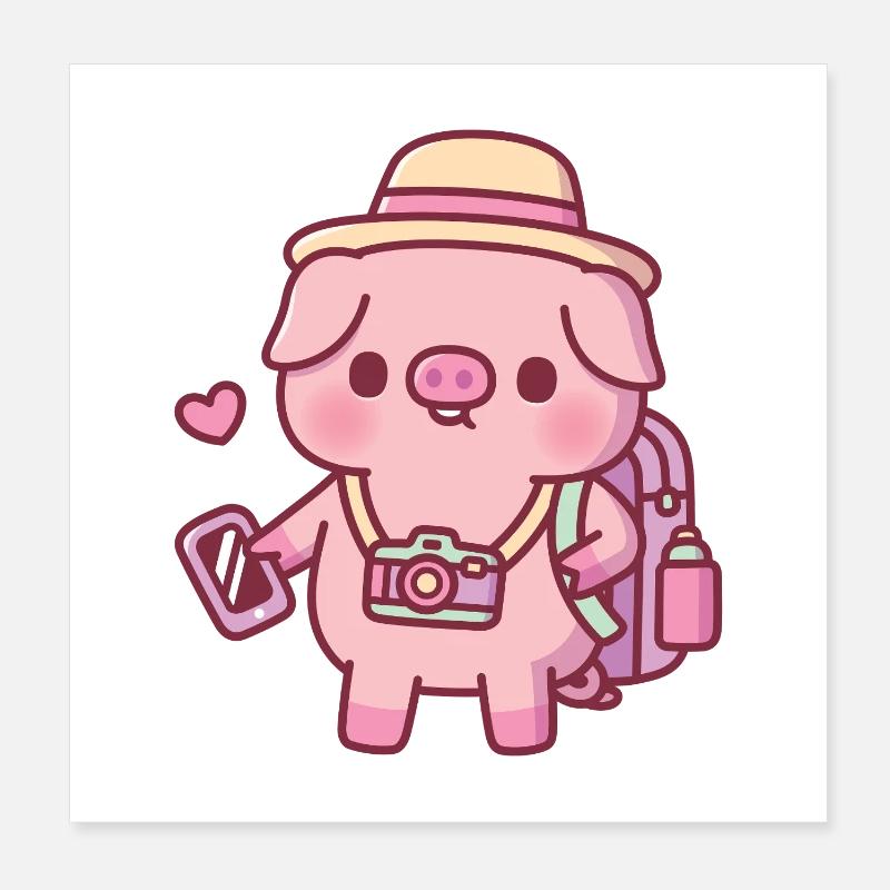 Mignon petit cochon Voyage de vacances Poster 20 x 20 cm