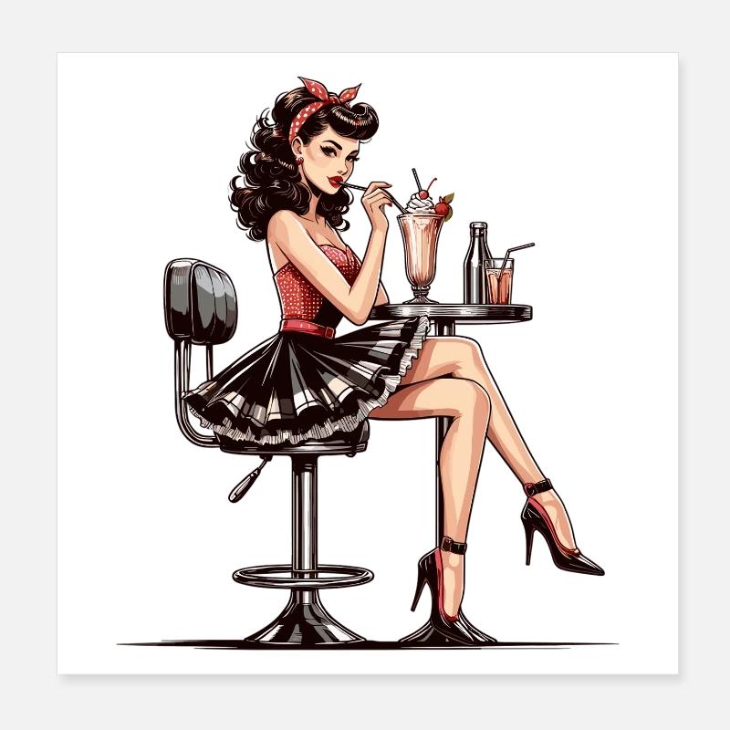 Milkshake Rockabilly Pin Up Jupon Cadeau Poster 20 x 20 cm
