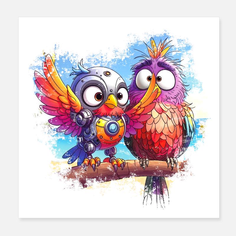 Strandroboter Vögel, Licht, Freude, Farben Poster 20x20 cm