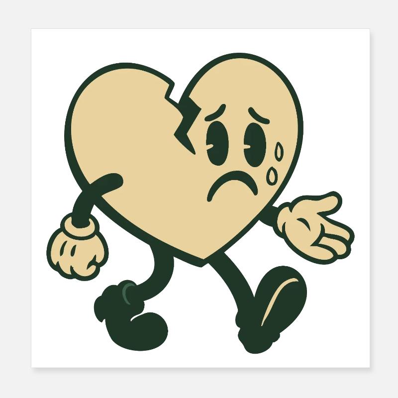 Broken heart with sad expression Poster 8" x 8" (20x20 cm)